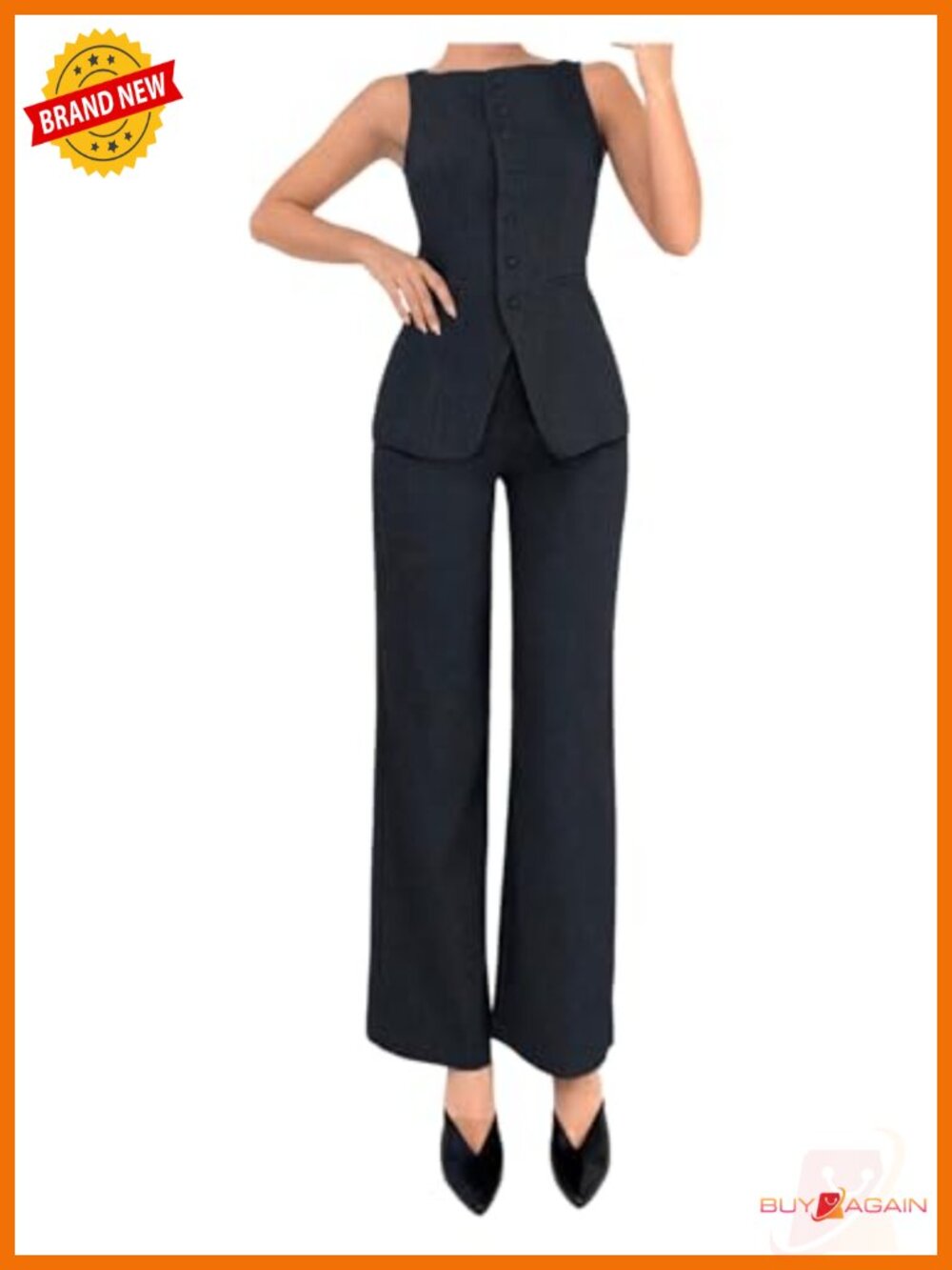 Women's 2 Piece Business Casual Outfit Button Down Sleeveless Vest and Pants Set